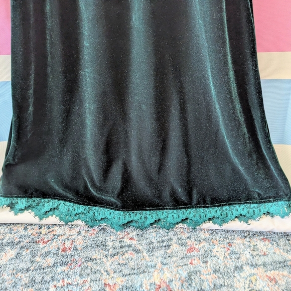 Vintage Velvet Green Slip Dress Y2K 90s Whimsigoth Grunge Dark Acadamia Witchy M - Picture 9 of 11
